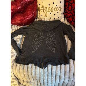 Victoria’s Secret VS large pink hooded full zip up sweatshirt angel wings grey